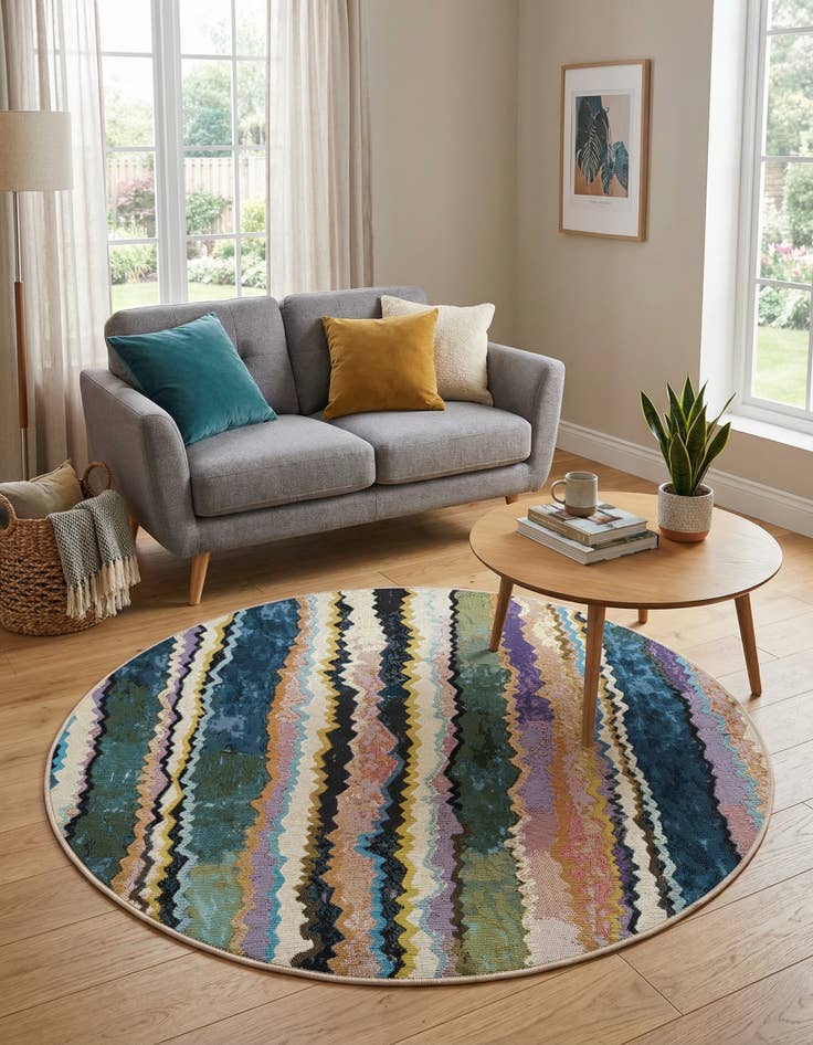 Detail image of  4' x 4'  Washable Modern Indoor / Outdoor Round Rug