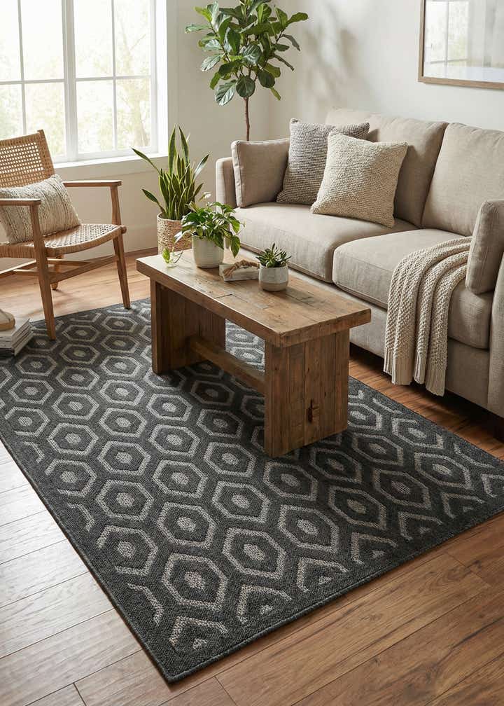 5' 3 x 8' Easy-Clean Trellis Textured Indoor / Outdoor Rug