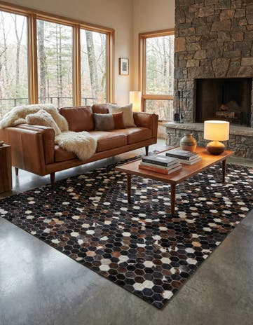 5' 1 x 7' 10 Cowhide Leather Rug