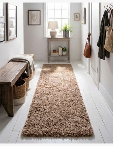 Sandy Brown Solid Shag Runner Rug