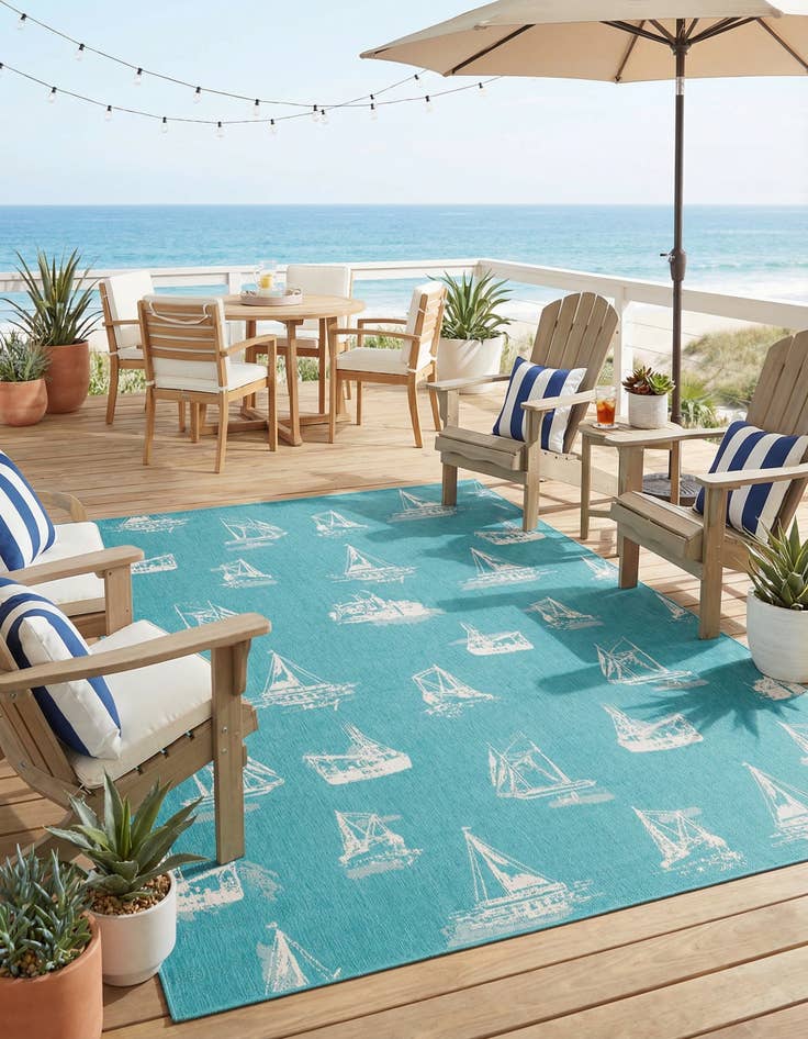 Detail image of 9' x 12'  Washable Coastal Indoor / Outdoor Rug