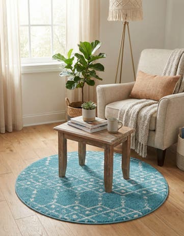 Teal blue Paxon Trellis Round Rug