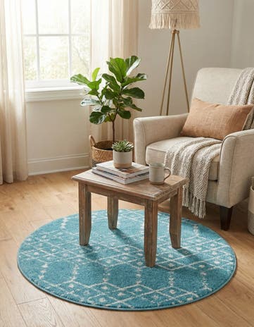 Teal blue Paxon Trellis Round Rug