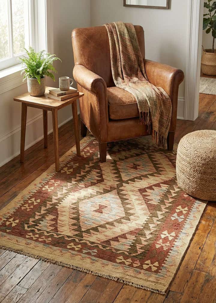 3' 3 x 4' 6 Hand Woven Kilim Maymana Wool Rug