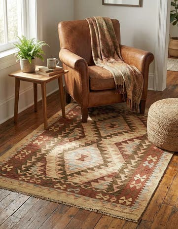 3' 3 x 4' 6 Hand Woven Kilim Maymana Wool Rug