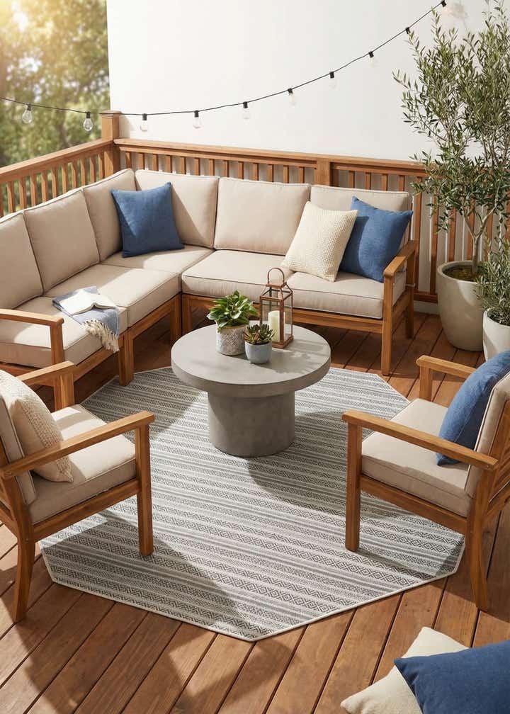 7' 10 x 7' 10 Easy-Clean Striped Indoor / Outdoor Octagon Rug