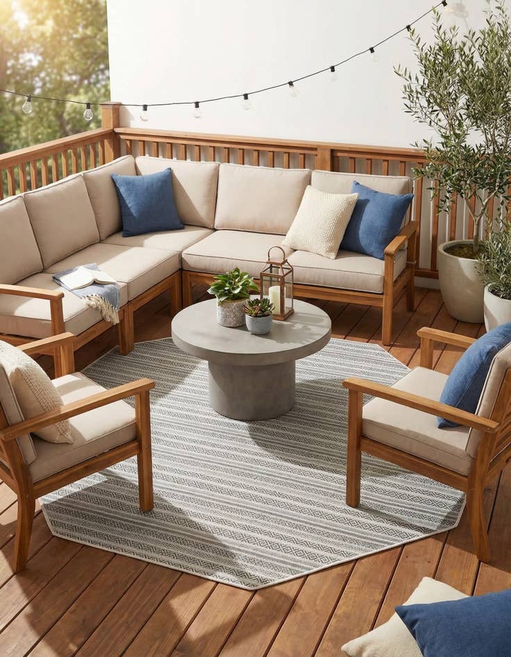 Detail image of 7' 10 x 7' 10  Washable Striped Indoor / Outdoor Octagon Rug