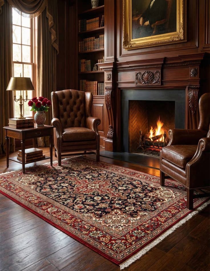 Detail image of 4' 9 x 7' 1  Hand Knotted Qom Persian Rug