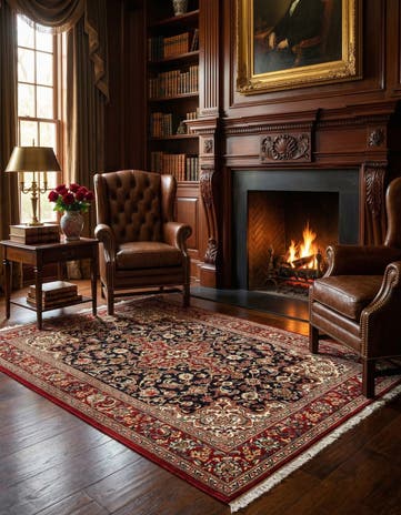 4' 9 x 7' 1 Hand Knotted Qom Persian Rug