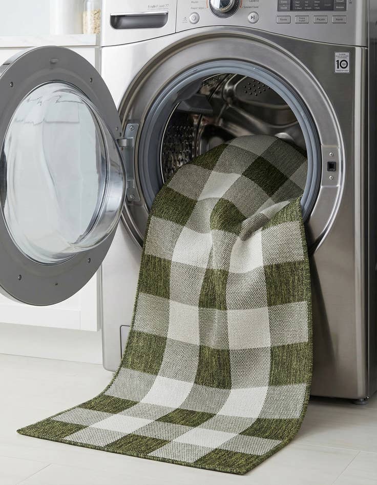 Detail image of  2' 7 x 12'  Washable Checkered Indoor / Outdoor Runner Rug