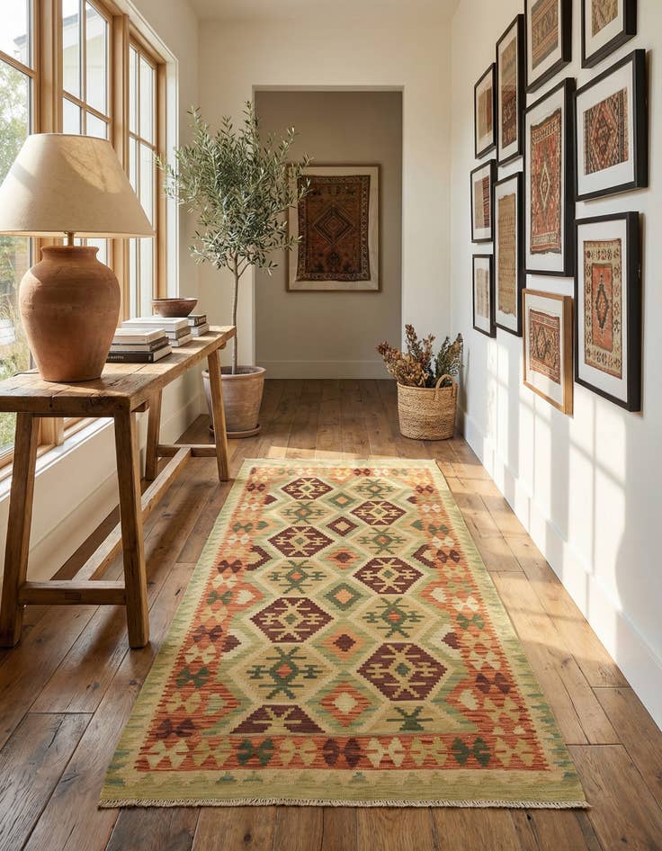 Detail image of 3' 5 x 6' 7  Hand Woven Kilim Waziri Wool Runner Rug