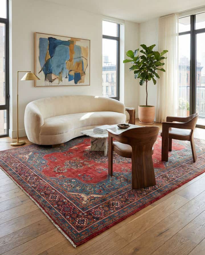 7' 4 x 10' 8 Hand Knotted Sarough Persian Wool Rug