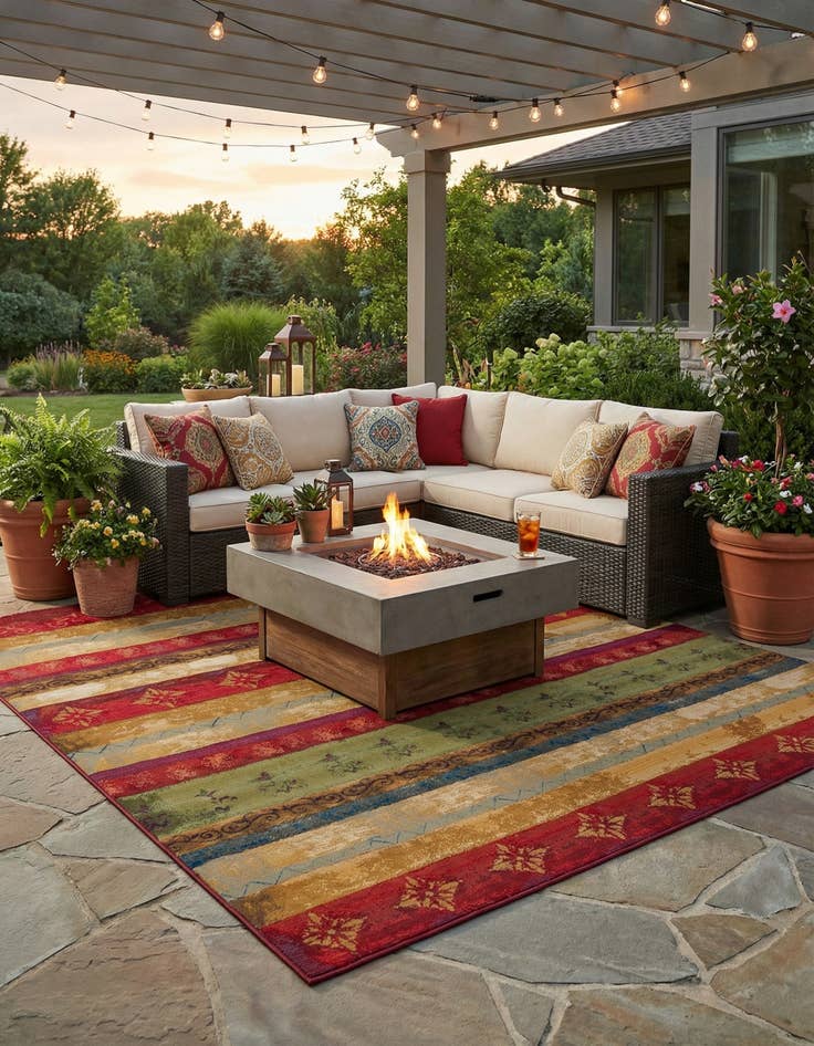 Detail image of 12' x 12'  Washable Modern Indoor / Outdoor Square Rug