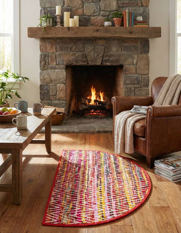 Detail image of  2' 2 x 3' 7  Hand Woven Chindi Chevron Hearth Rug