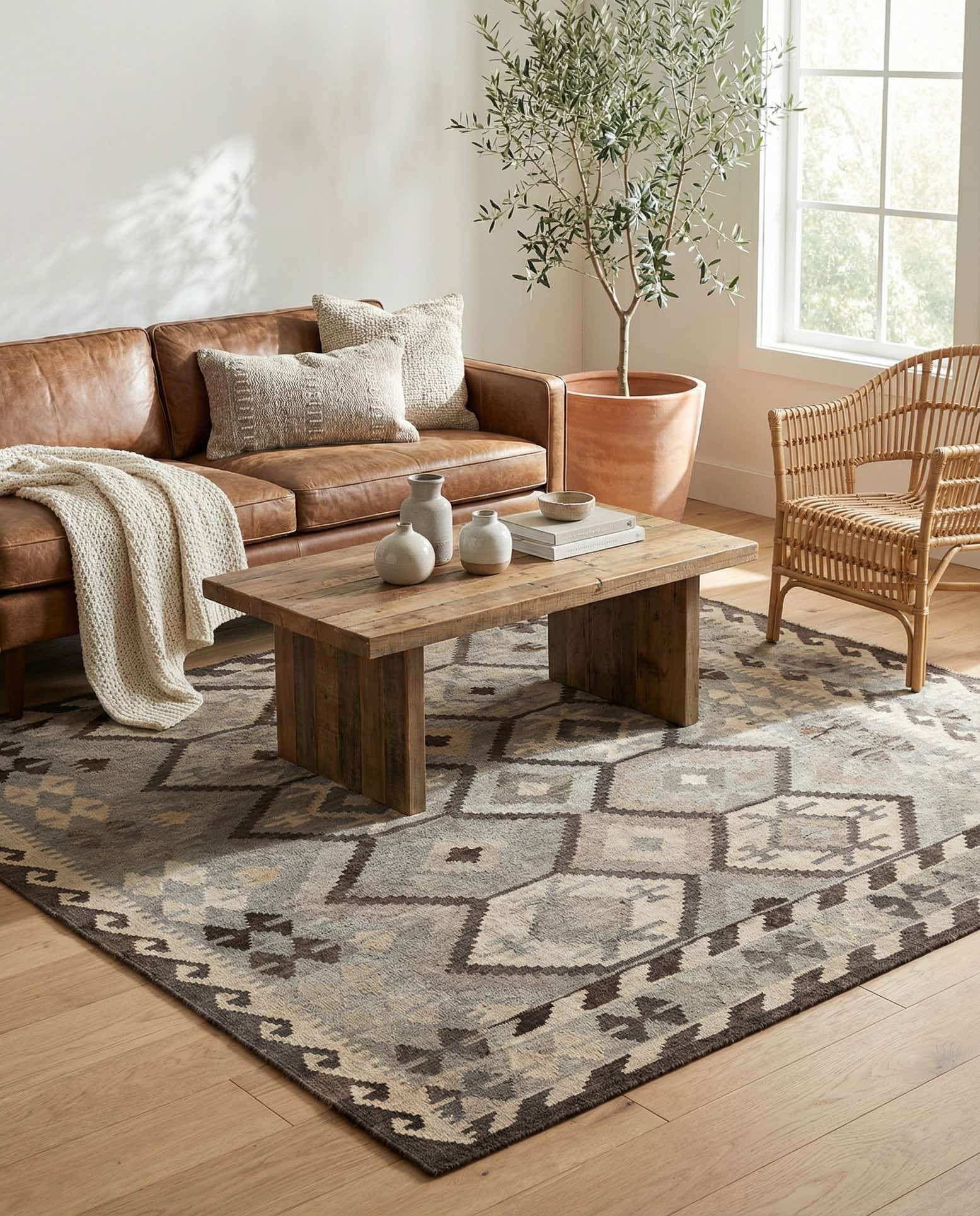 5' 2 x 6' 6 Hand Woven Kilim Maymana Wool Rug