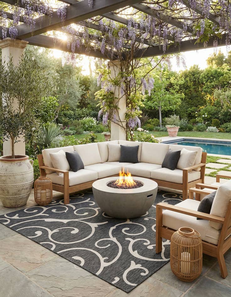 Detail image of 13' x 13'  Washable Botanical Indoor / Outdoor Square Rug