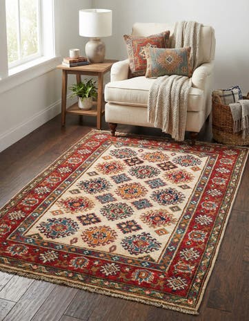 3' 4 x 4' 10 Hand Knotted Kazak Rug