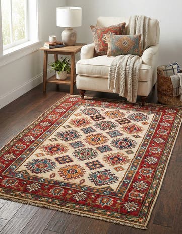 3' 4 x 4' 10 Hand Knotted Kazak Rug