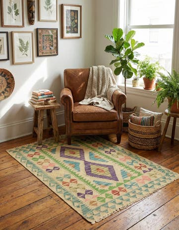 2' 9 x 4' Hand Woven Kilim Maymana Wool Rug