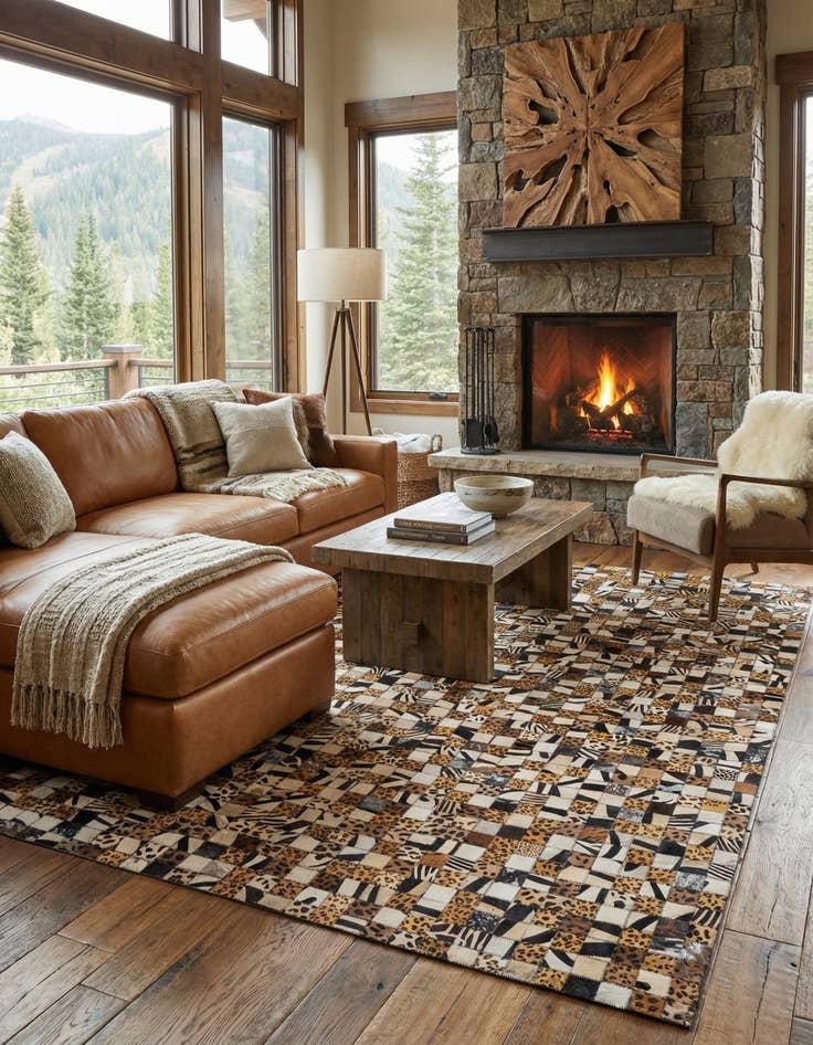 Detail image of 5' 1 x 8' 1 Cowhide Leather Rug