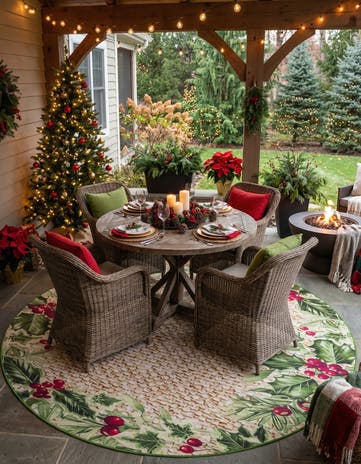 Beige and Green Easy-Clean Jill Zarin Caribbean Indoor / Outdoor Round Rug
