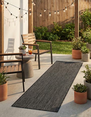 Black Easy-Clean Solid Indoor / Outdoor Runner Rug