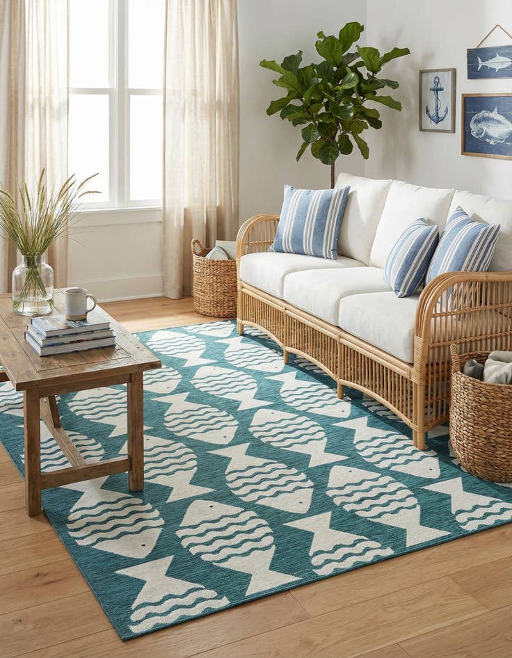 Detail image of 10' x 10'  Washable Coastal Indoor / Outdoor Square Rug