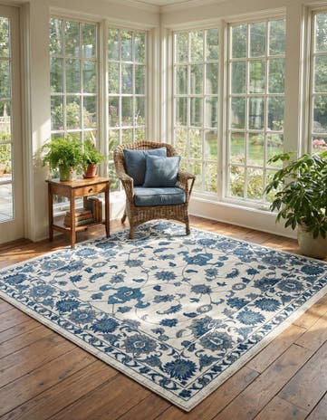 White Blue Boston Square Rug