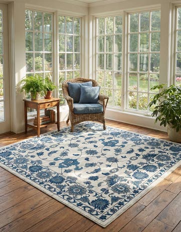 White Blue Boston Square Rug