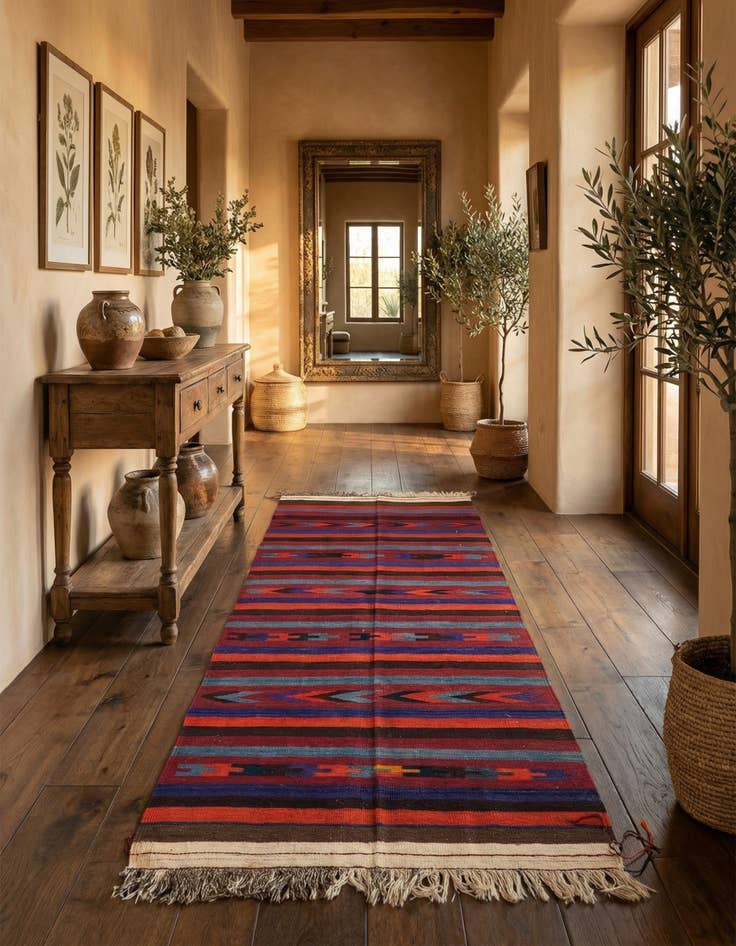 Detail image of 4' 2 x 10' 3  Hand Woven Kilim Fars Wool Runner Rug