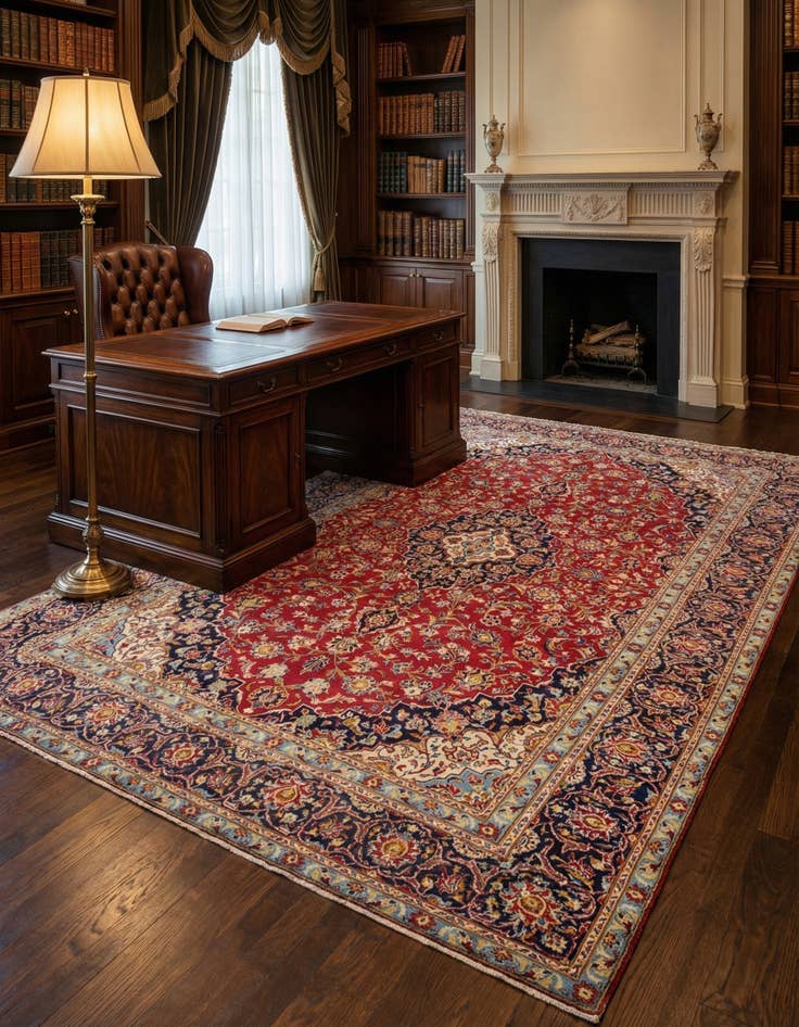 Detail image of  9' 8 x 13' 7  Hand Knotted Kashan Persian Wool Rug