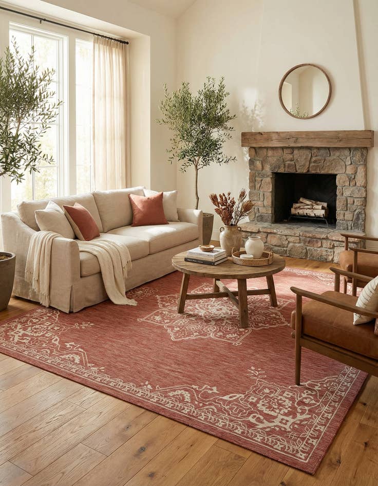 Detail image of  13' x 13'  Washable Traditional Indoor / Outdoor Square Rug