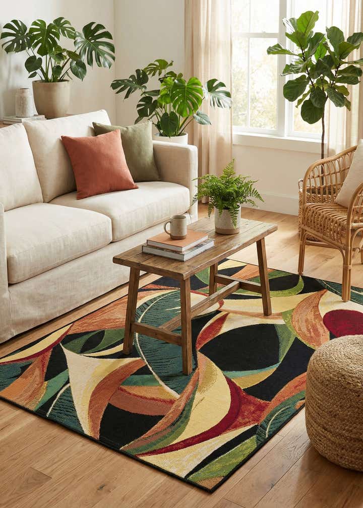 3' 3 x 5' 3 Easy-Clean Botanical Indoor / Outdoor Rug