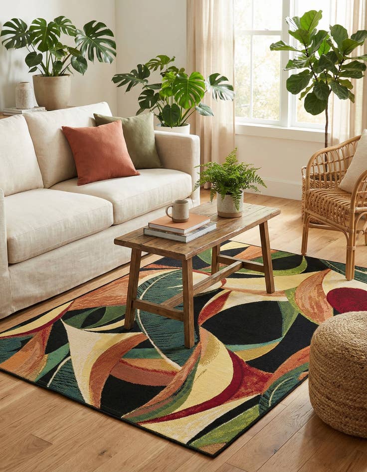 Detail image of  3' 3 x 5' 3  Washable Botanical Indoor / Outdoor Rug