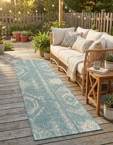 3' 3 x 14' Easy-Clean Bohemian Indoor / Outdoor Runner Rug