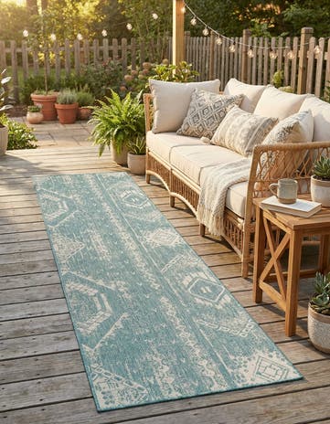 3' 3 x 14' Easy-Clean Bohemian Indoor / Outdoor Runner Rug