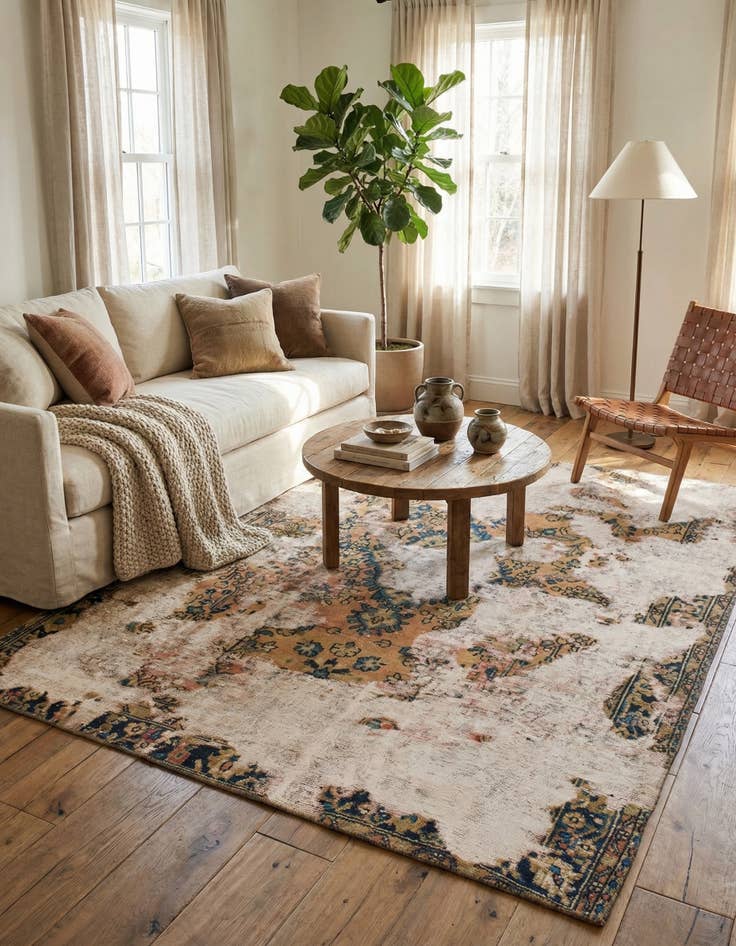 Detail image of 6' 7 x 8' 4  Hand Knotted Ultra Vintage Persian Wool Square Rug