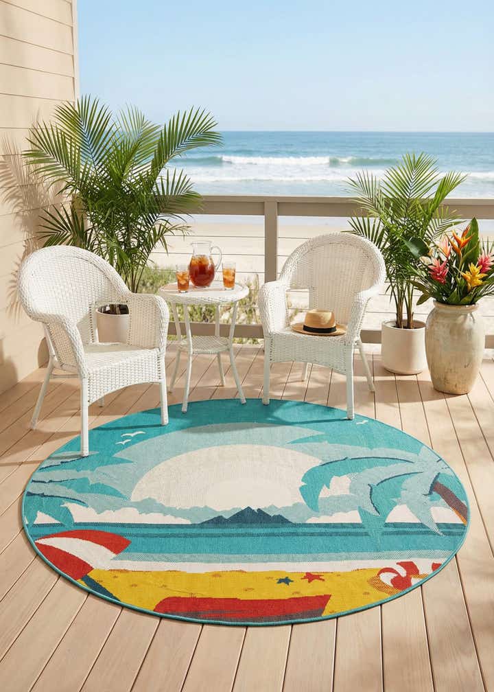 6' x 6' Easy-Clean Coastal Indoor / Outdoor Round Rug