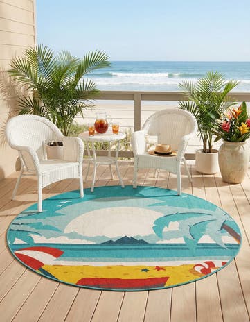 6' x 6' Easy-Clean Coastal Indoor / Outdoor Round Rug