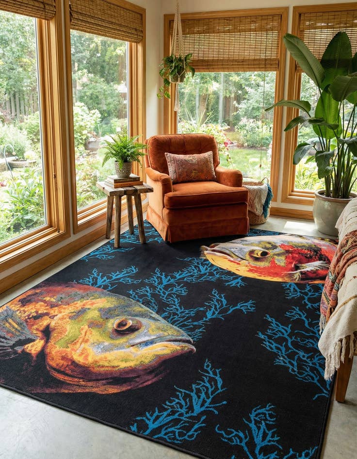 Detail image of 9' x 12' Easy-Clean Coastal Indoor / Outdoor Rug