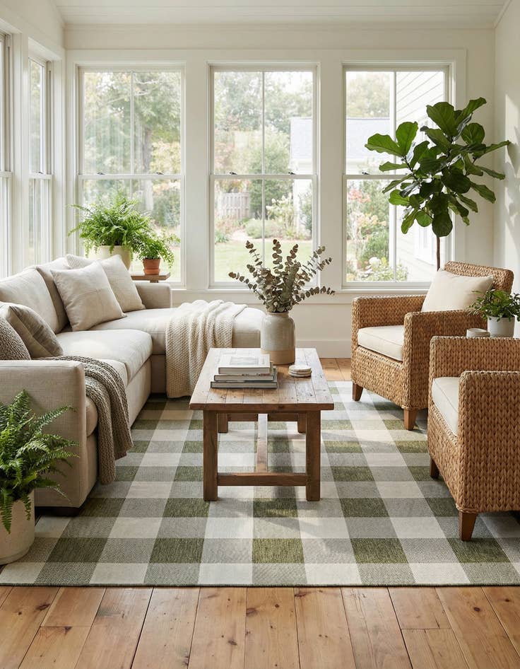 Detail image of 7' 10 x 7' 10 Easy-Clean Checkered Indoor / Outdoor Square Rug