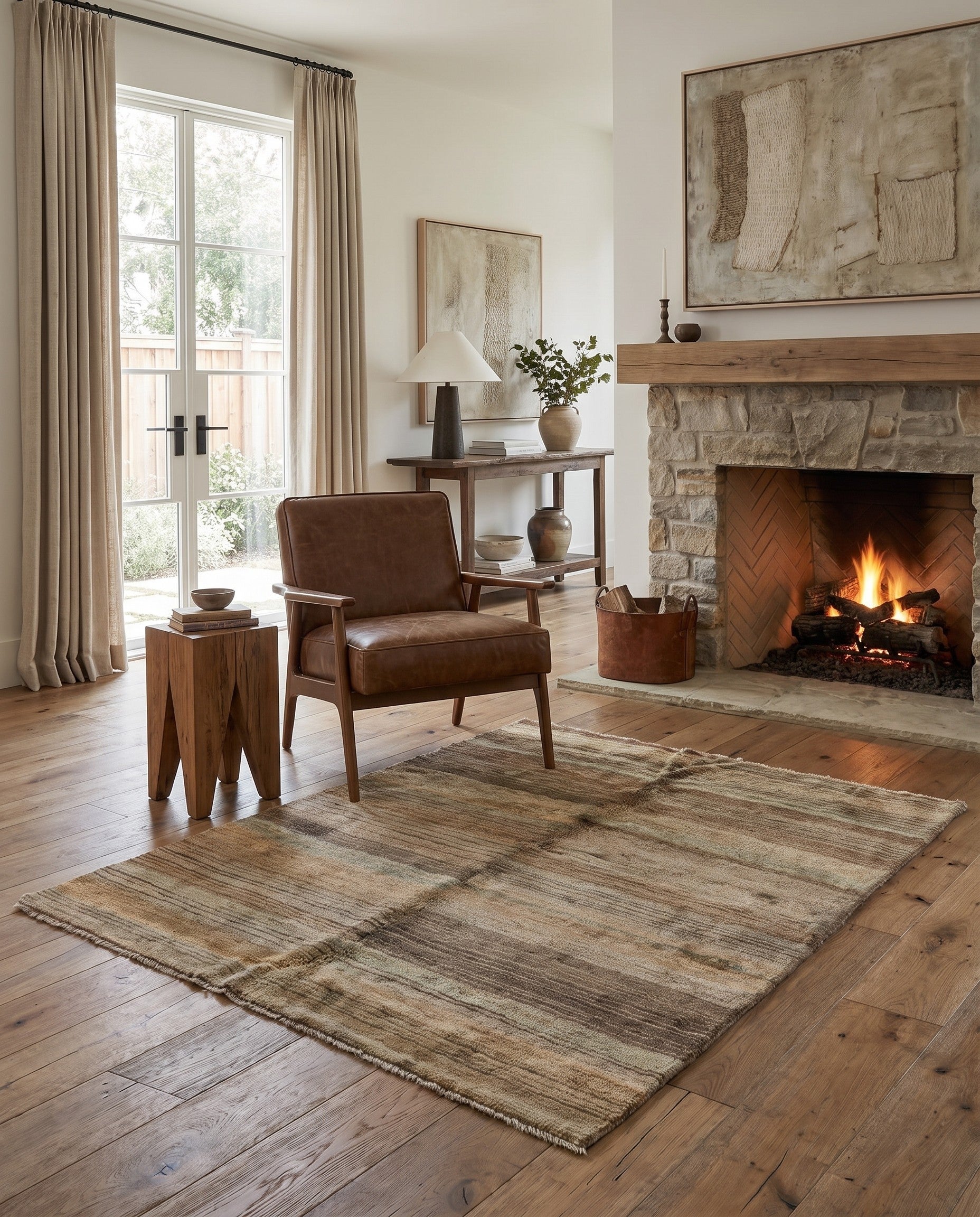 4' x 5' Hand Knotted Modern Ziegler Wool Rug
