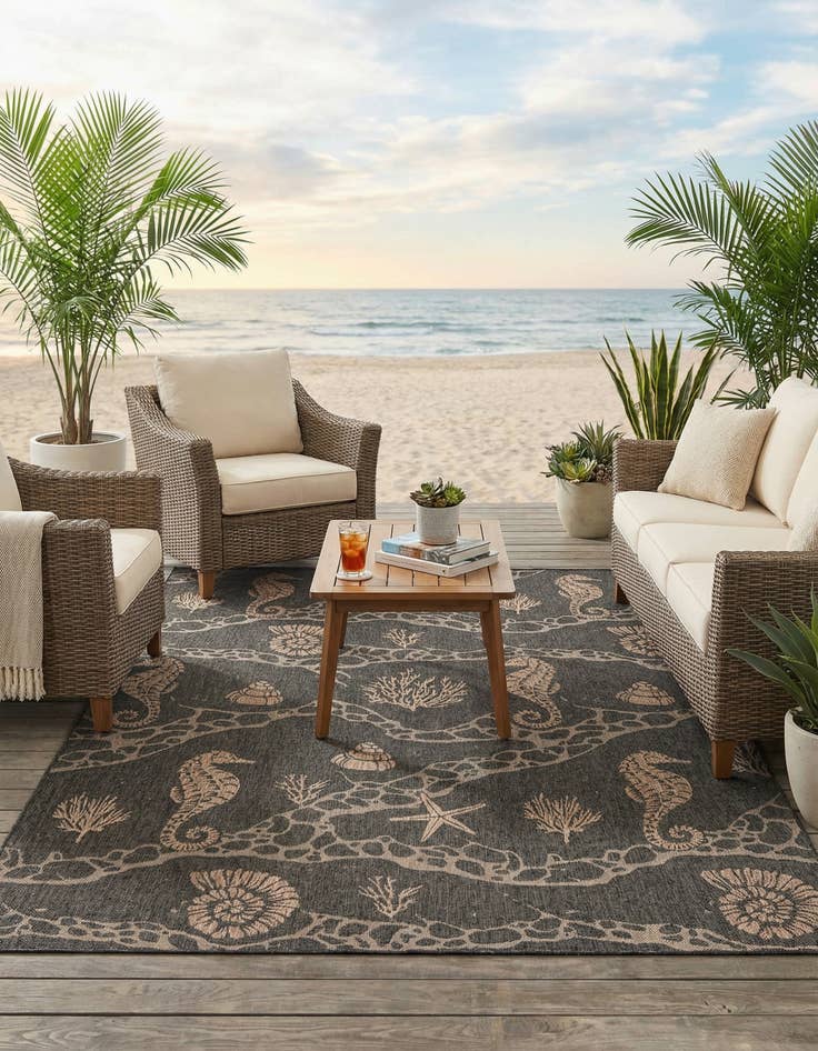 Detail image of 10' x 14'  Washable Coastal Indoor / Outdoor Rug