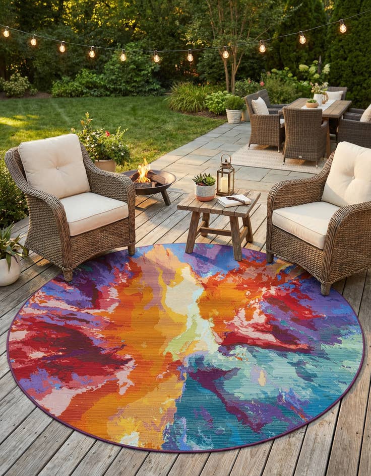 Detail image of 6' x 6'  Washable Modern Indoor / Outdoor Round Rug