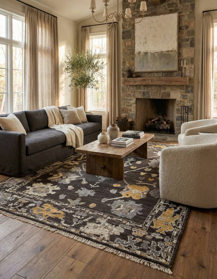Detail image of 9' 1 x 12' 7 Hand Knotted Oushak Wool Rug