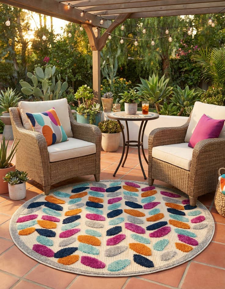 Detail image of  3' 3 x 3' 3  Washable Aruba Indoor / Outdoor Round Rug