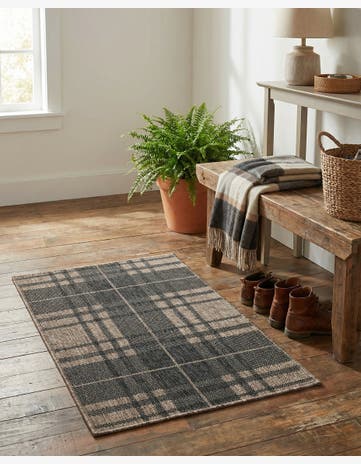 Black and Brown Easy-Clean Checkered Indoor / Outdoor Rug
