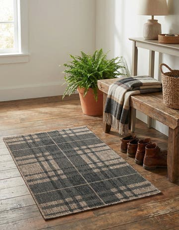 Black and Brown Easy-Clean Checkered Indoor / Outdoor Rug