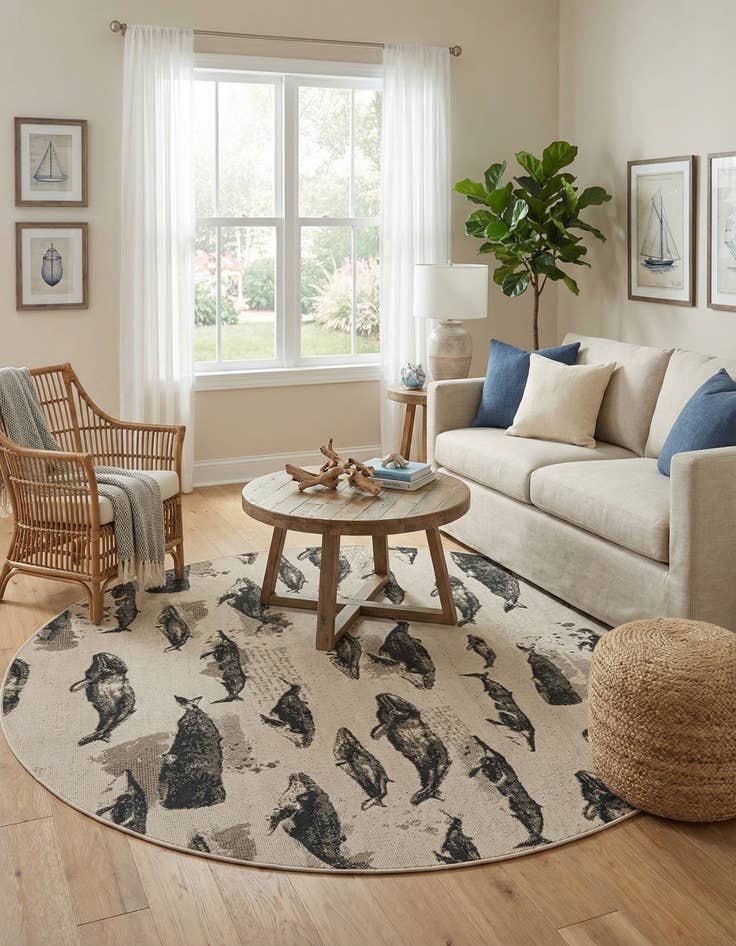 Detail image of 6' x 6'  Washable Coastal Indoor / Outdoor Round Rug