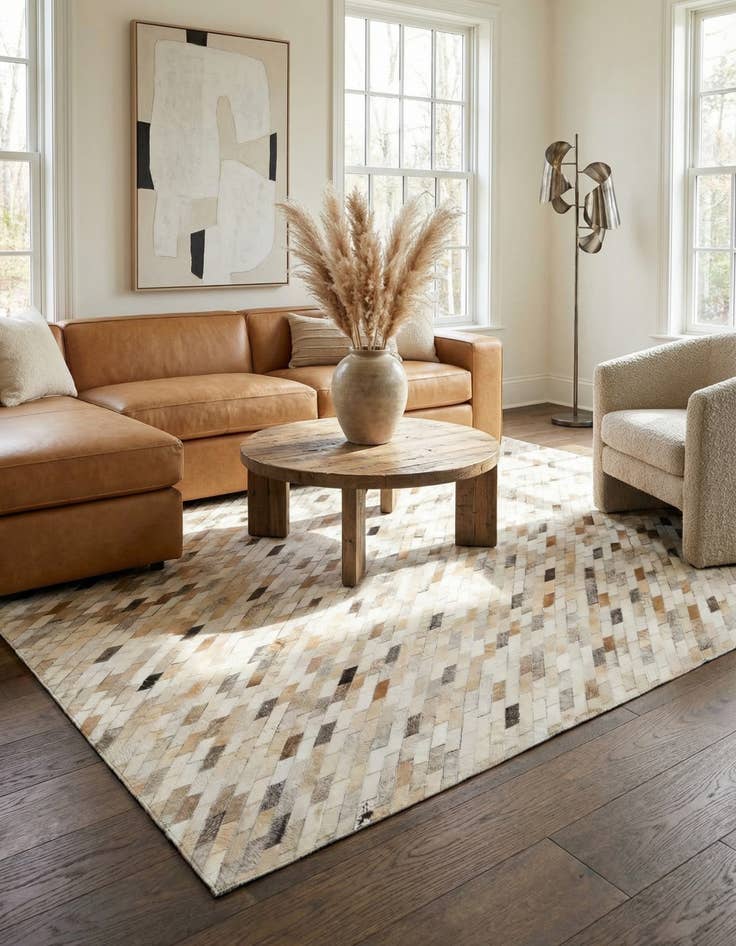 Detail image of  5' 1 x 7' 11 Cowhide - Patchwork Rug